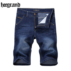 HEE GRAND 2018 Male Simple British Style Solid Blue Denim Knee Length Pants Fashion Men Jeans MKN999